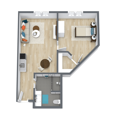 Architectural floor plan of a resident unit.