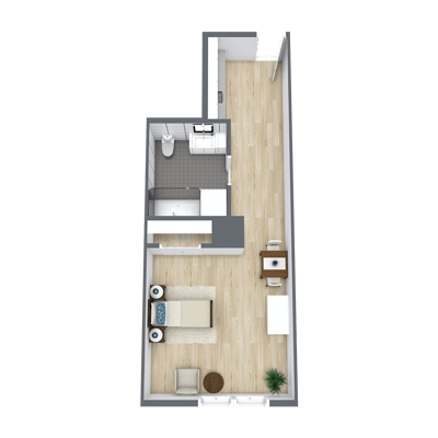 Floor plan layout of a studio apartment
