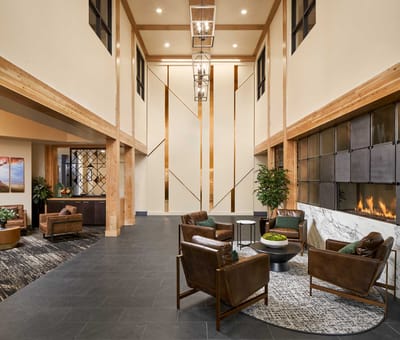 Bright and modern lobby area with seating