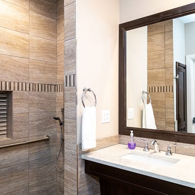 Modern bathroom suite with stylish fixtures