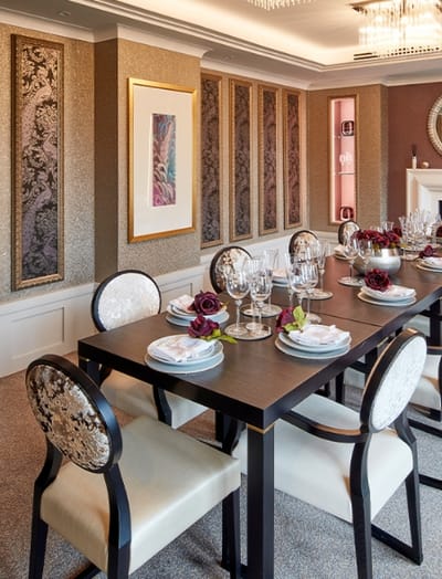 Elegant dining room set up with floral decorations
