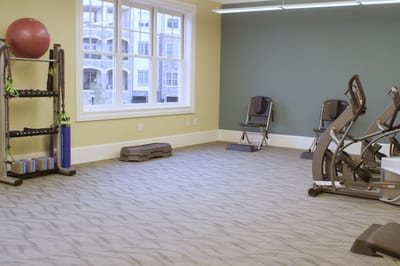 Interior fitness area with exercise equipment