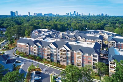 Aerial view of Peachtree Hills Place campus with gardens