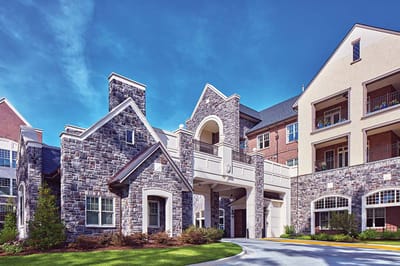 Exterior view of Peachtree Hills Place showing architectural design