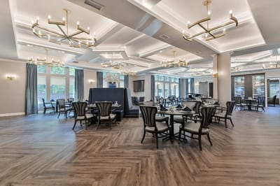 Bright dining room with elegant decor and seating