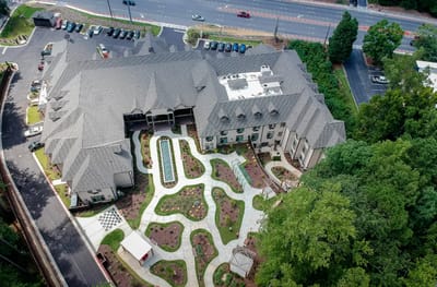 Aerial view of the Orchard at Brookhaven facility with gardens