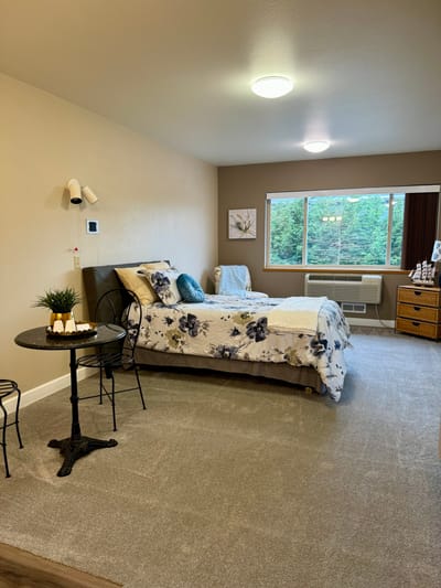 Cozy resident room with a bed and decorative elements