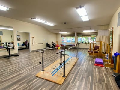 Interior rehabilitation room with exercise equipment