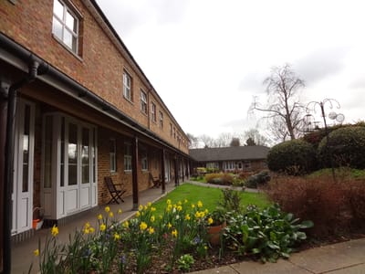 Pathway with flowering plants in front of building