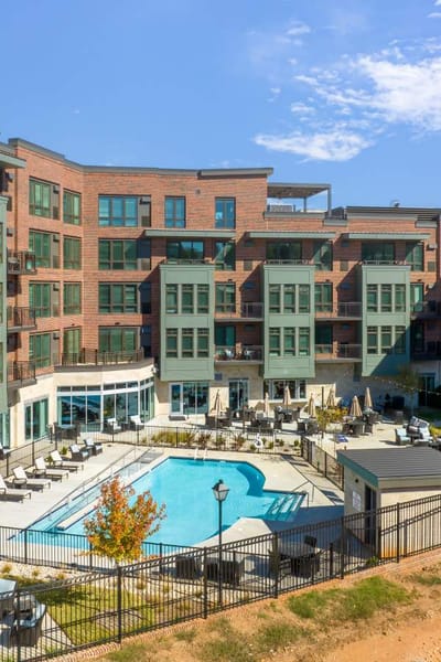 Exterior view of the facility with the pool area.