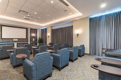 Interior view of a common area with seating