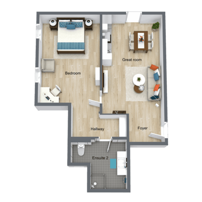 Architectural floor plan layout of a living space.