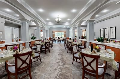 Dining area set up for a meal service.