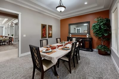 Elegant dining area with a set table