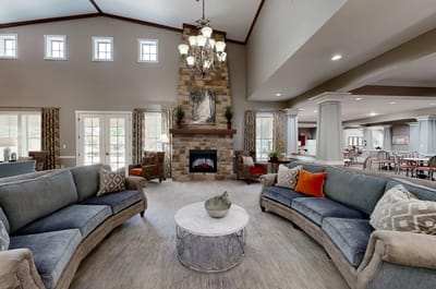 Common area with couches and a fireplace