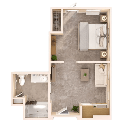 Architectural floor plan of a resident room.