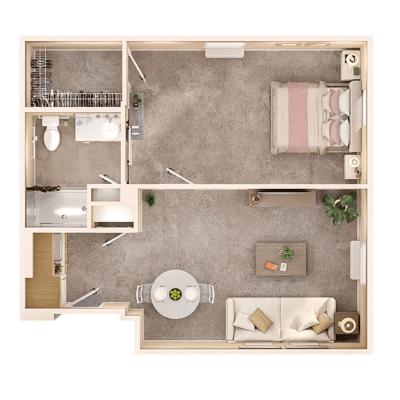 Interior layout of a nursing home room.