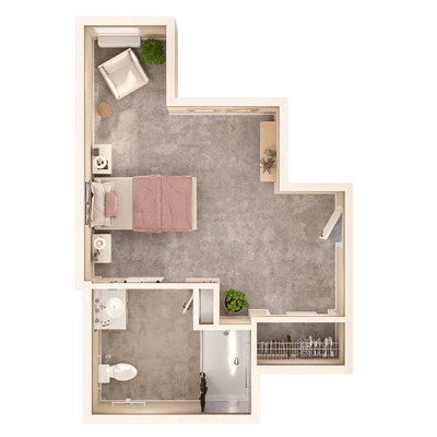 Floor plan of a resident room layout