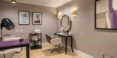 Interior view of a hair salon setup