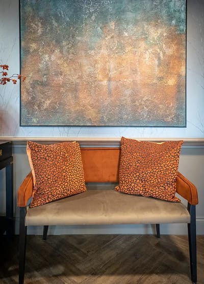 Cozy seating area with decorative pillows