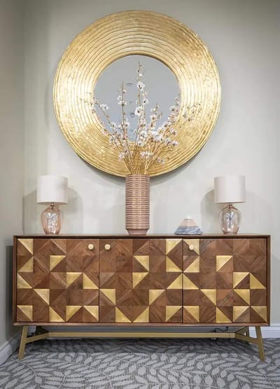 Decorative interior console table with mirror.