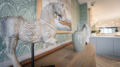 Decorative interior featuring art and sculptures