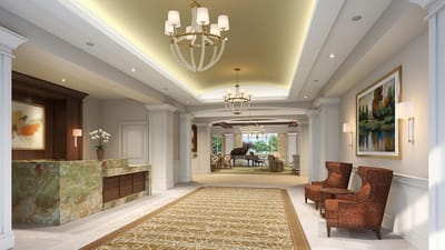 Elegant lobby with seating and decor