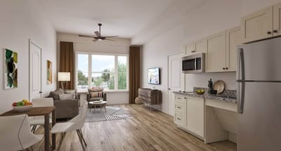 Stylish interior of a resident unit with modern furnishings.