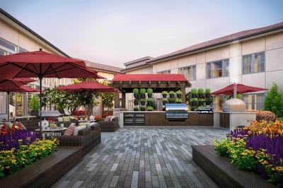 Beautiful outdoor patio with seating and plants