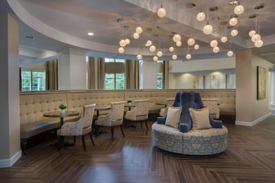 Stylish common area with decorative lighting