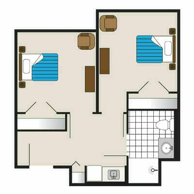 Floor plan of a shared living unit.