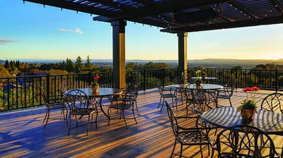 Outdoor seating area with a scenic view