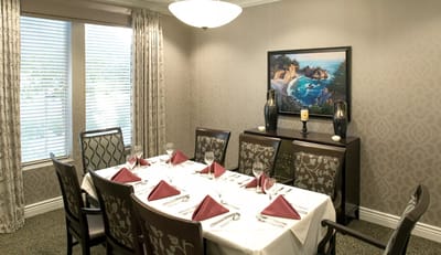 Elegant dining room setup with table settings