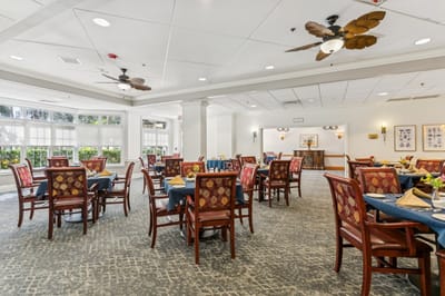Dining area with tables set for meals