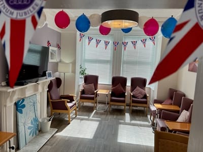 Bright common area decorated for celebration