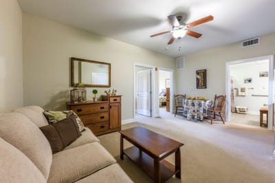 Cozy living room in a senior living residence