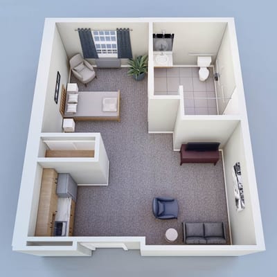 Interior view of a senior living private room
