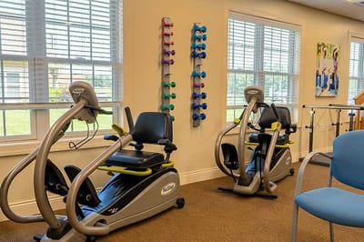 Interior fitness room with exercise equipment