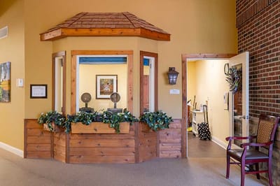Interior common area with wooden accents and decor