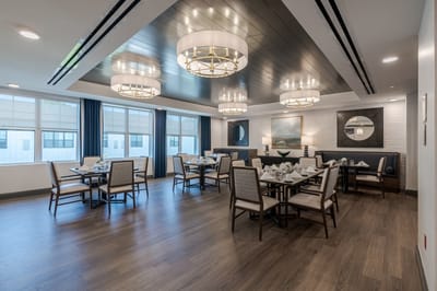Elegant dining room setup with multiple tables