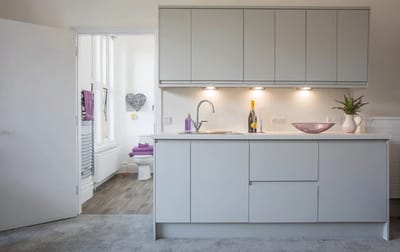 Modern kitchenette in a senior living apartment