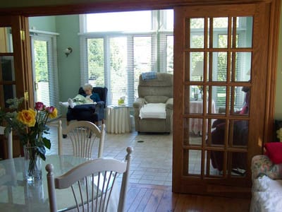 Residents relaxing in a bright common area