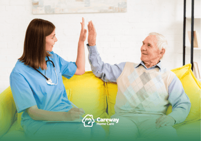 A caregiver interacting with a senior resident