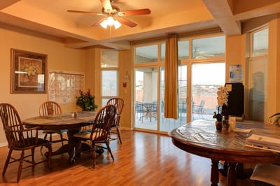 Bright common area with tables and chairs