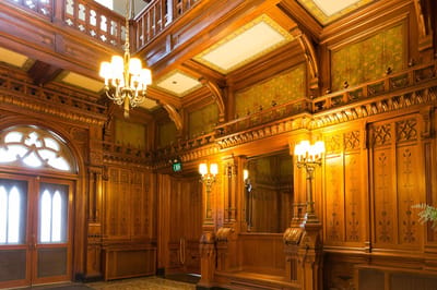Elegant wooden interior of a historic style lobby