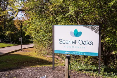 Scarlet Oaks facility sign at the entrance