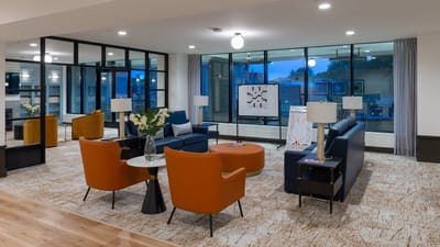Interior view of a stylish lounge area with seating