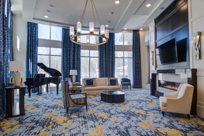 Modern interior of a common area with seating