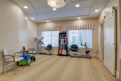 Bright interior space with exercise equipment