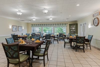 Dining area with tables set for a meal